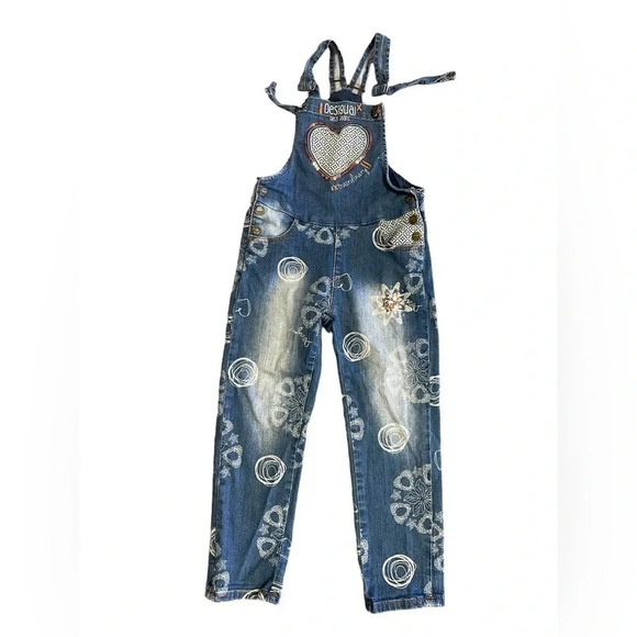 Desigual Girls Overalls Pubill Faded Printed Sequins Size 5-6 - Picture 4 of 12